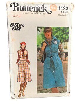 Butterick 4482 Dress Fashion Patterns Size 12 Jumper Obi Sash Uncut